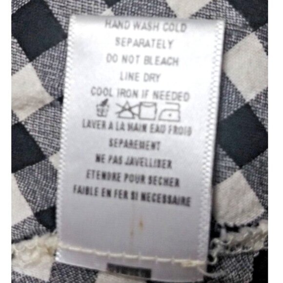 Everleigh Anthropologi Top XS Black Ivory Gingham Plaid Crochet Trim flutter slv - Picture 14 of 14